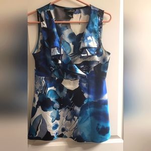 Blue Foral Sleeveless Ruffle Medium Willi Smith Top